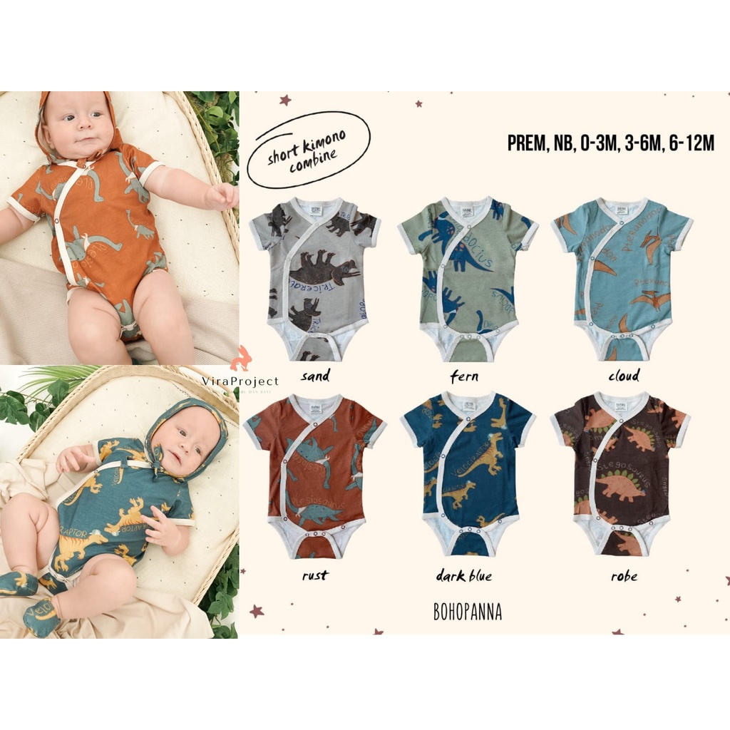 BOHOPANNA SHORT KIMONO COMBINE DINO - ROMPER KIMONO ROMPER BAYI DINO DINOSAURUS