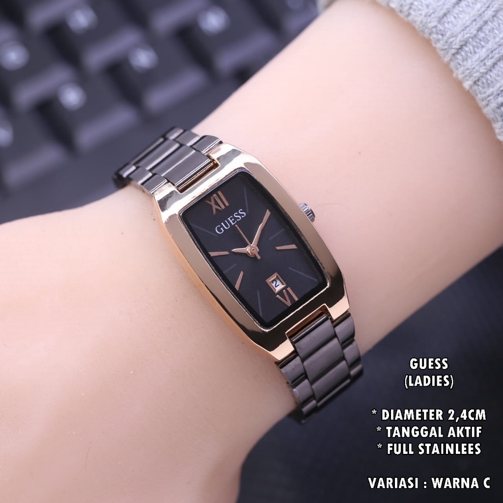 (BISA COD) JAM TANGAN WANITA GUESS RANTAI BODY CAPSUL OVAL TANGGAL AKTIF