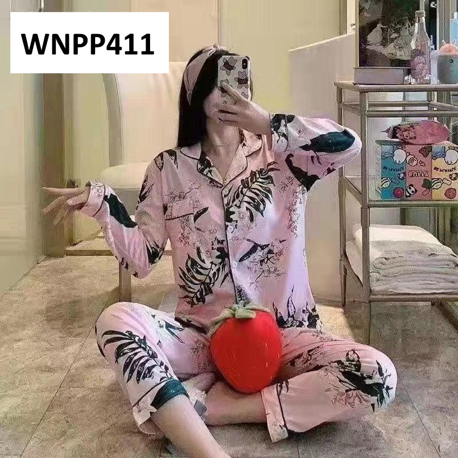 Piyama Wanita Lengan Panjang Kancing Depan Cherry