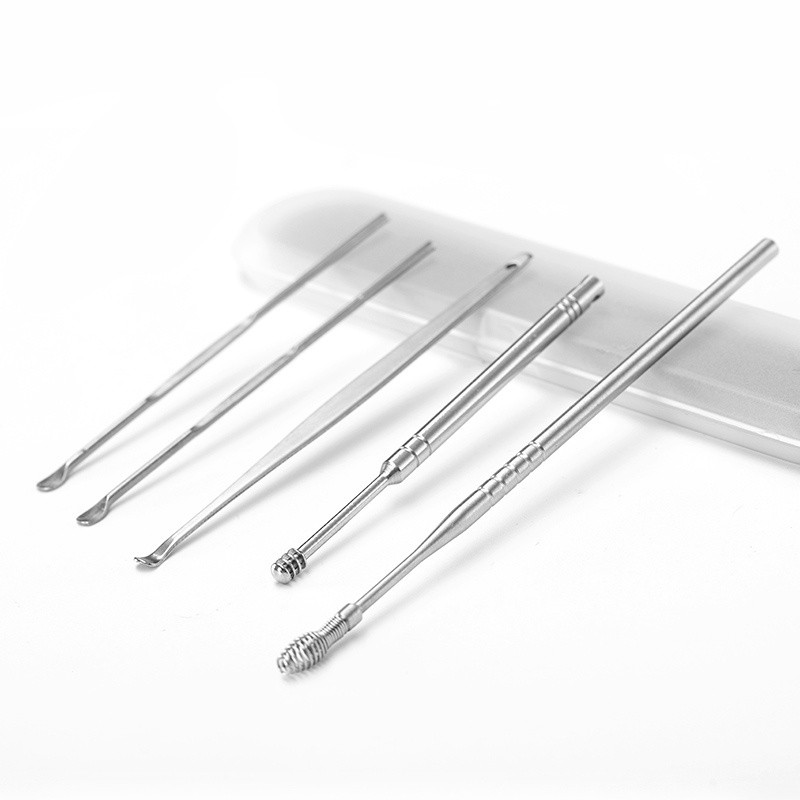 5Pcs / Set Ear Pick / Korek Kuping Spiral Bahan Stainless Steel Untuk Unisex