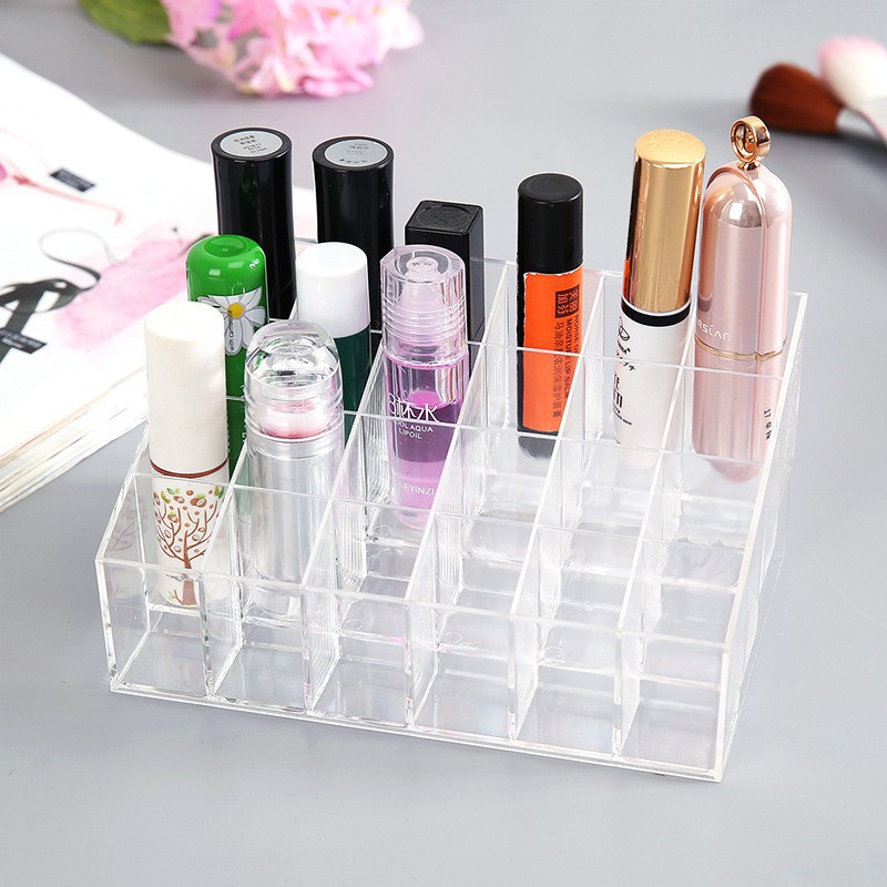 Grosir - R7008 Rak Lipstik Acrylic 24 Ruang Sekat Model Tegak / Kotak Tempat Lipstik / Lipstik