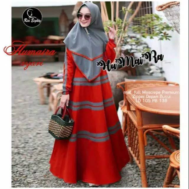 Humaira by Ria gamis syari set khimar Matt full moscrepe premium busui friendly ld 105 PB 138 fit L