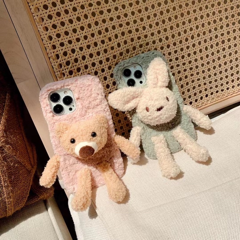 Furry Korean Doll Case ALL PHONE TYPES Iphone 14 13 Pro Max Samsung A73 A52 A52 A33 A32 A23 Oppo A57 A92 Reno 7 6 5 Realme 8 9