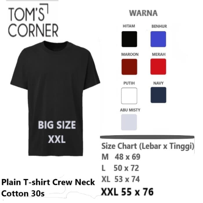 Kaos Oblong Polos Jumbo  Kaos Polos Big Size Katun 30s  T-shirt Pria - Maroon