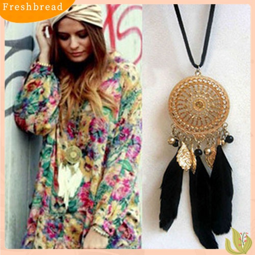 [TERLARIS]Women's Retro Jewelry Dream Catcher Hollow Feather Pendant Sweater Chain Necklace
