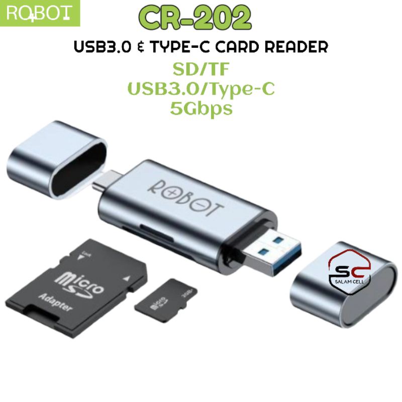 Card Reader ROBOT CR202 USB 3.0 TF / SD with 2 Slot Hub Black Original