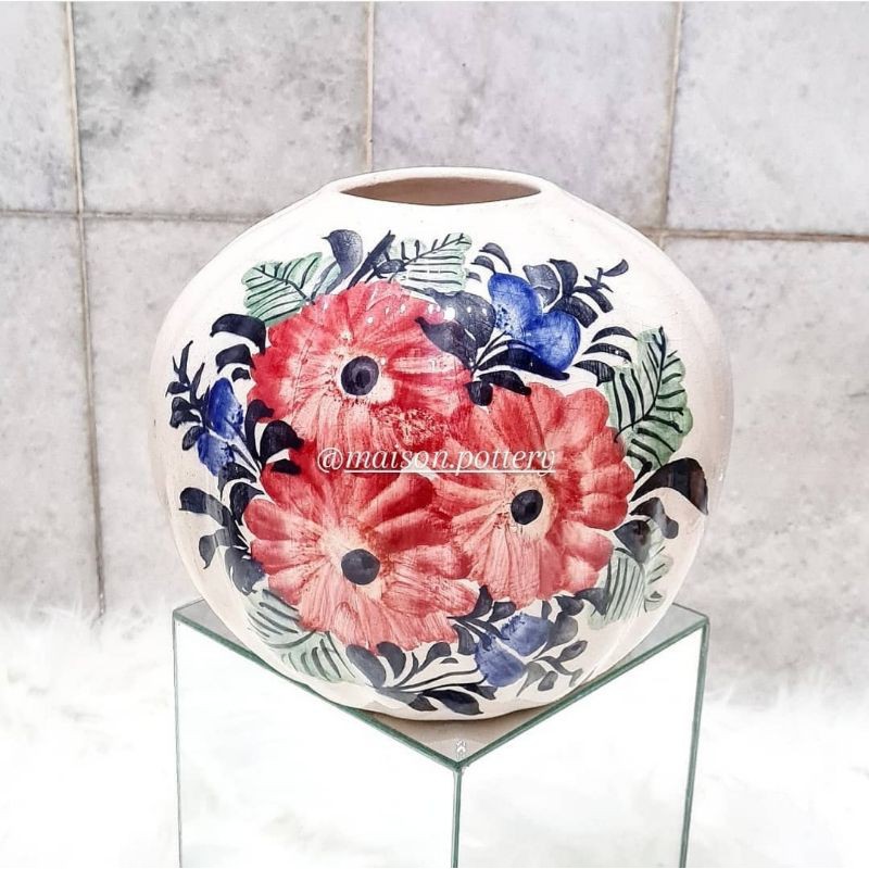 Vas keramik bunga lukis pot dekorasi aesthetic IMLEK
