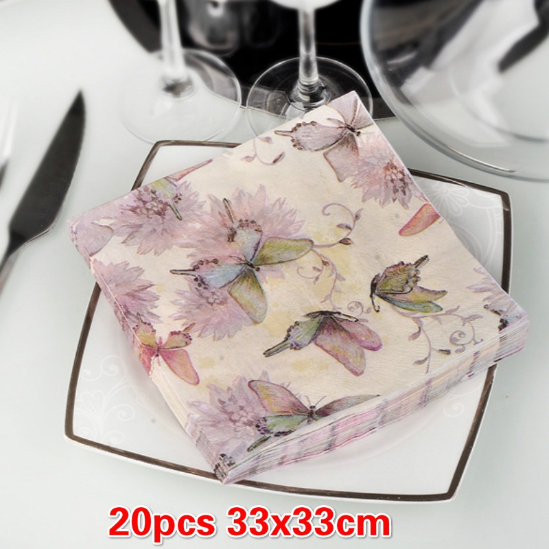 Purple Butterfly Vintage Flower Disposable Napkin Cafe Wedding Party Tissue Placemat Napkin Festival