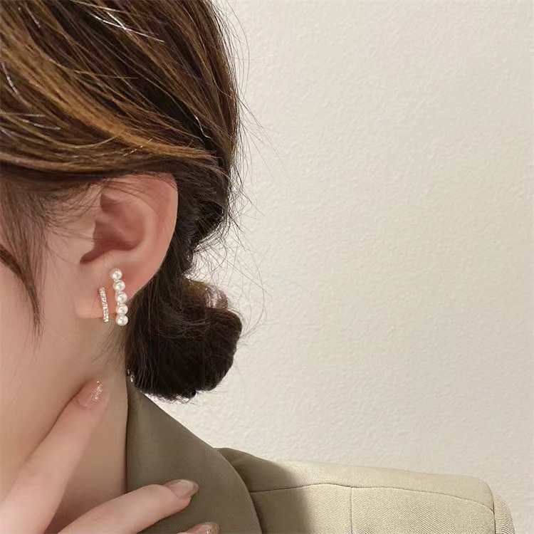 Anting Mutiara Dua Lapis Gaya Korea Untuk Wanita