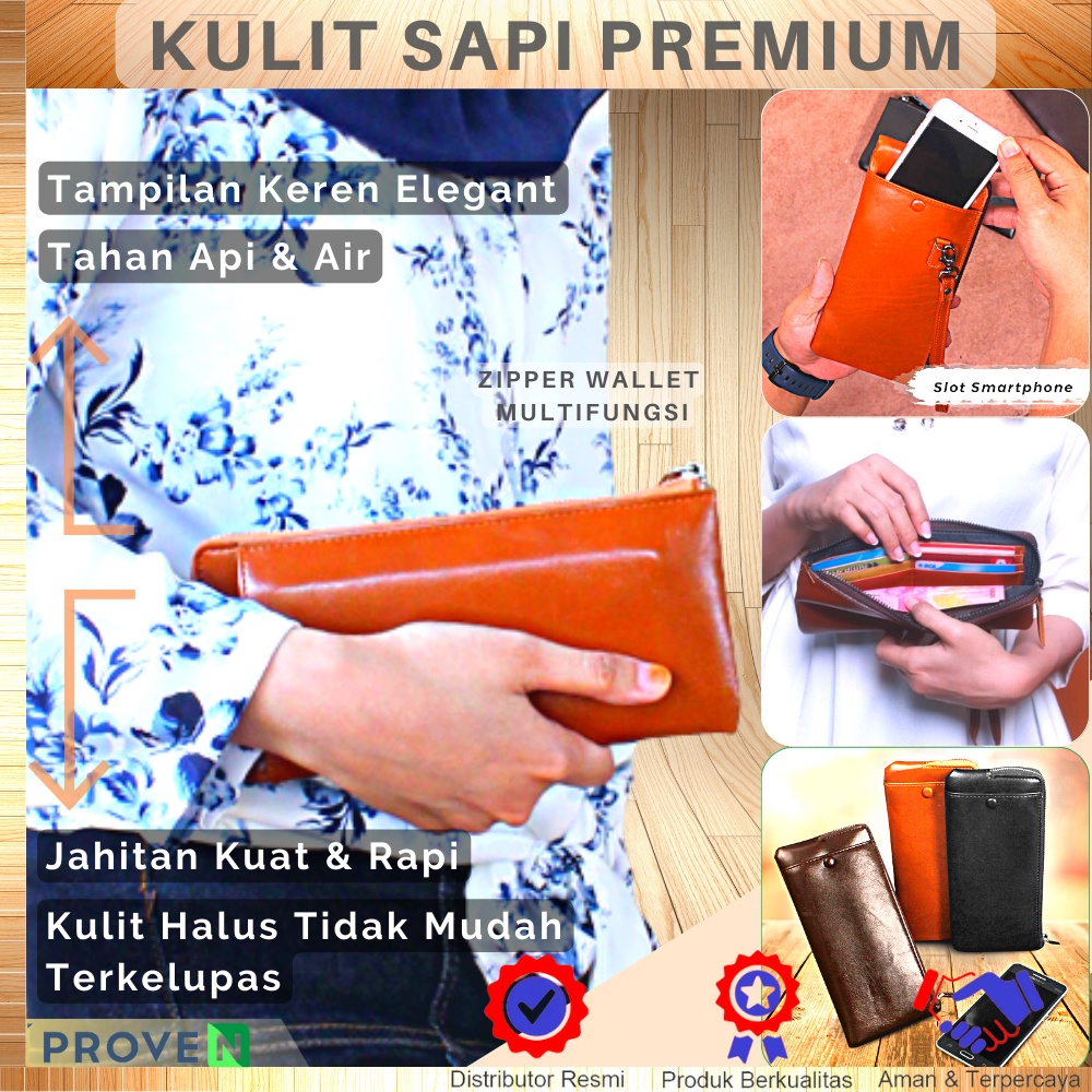 Dompet Kulit Pria Wanita Kulit Sapi Asli Premium Dompet Kartu Pria Lipat Kulit Asli Original DK05 Dompet Panjang DOMPET PANJANG KULIT SAPI Ada Tali dan Slot HP GARANSI ORIGINAL