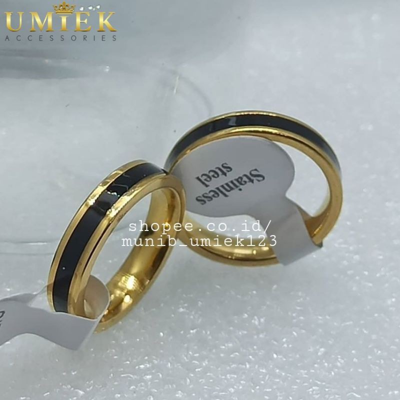 Cincin Pria Wanita Titanium Hitam emas kecil cowok cewek cowo cewe couple tunangan kawin nikah asli