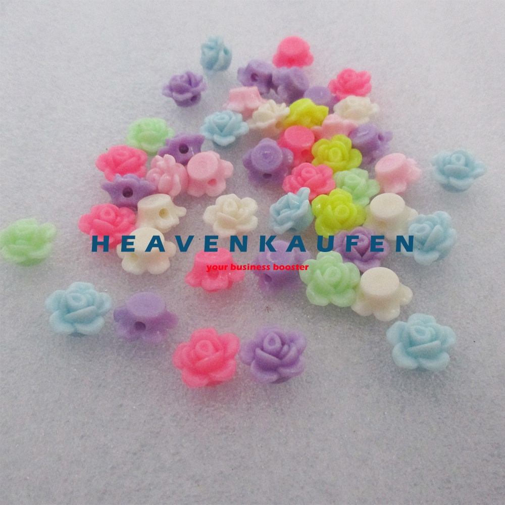 Manik Manik Beads Bunga Mawar Rose Flower Lebar 12 mm Lubang 1,5 mm Mix Warna Per Pack isi 50 Pcs