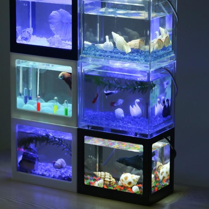 Terbaru day Akuarium Ikan Cupang / Akuarium Kecil / Akuarium Unik / Aquarium DIY LED USB Mini Lego M