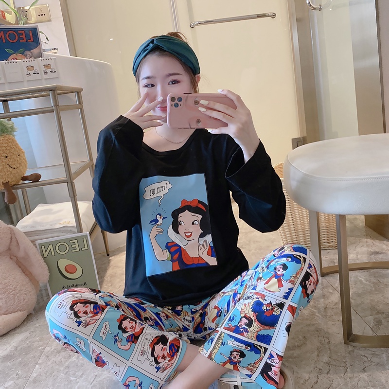 Baaju.id Set Piyama Import Baju Tidur  Lengan Panjang Celana Panjang Baju Tidur Wanita KR1002-PRINCESS BLACK