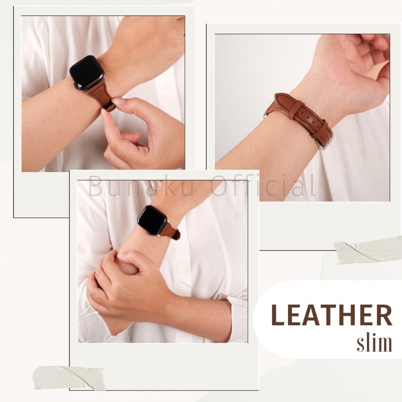 Strap Genuine Leather Slim Apple Watch Series 8 7 6 5 4 3 2 1 SE 41mm 40mm 38mm 45mm 44mm 42mm Bahan Premium PU Kulit