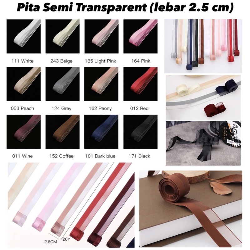 

Pita Buket / Hampers Premium Import [Semi Transparant 2.5cm] Ecer per meter untuk Kado Natal Kain Besar Satin
