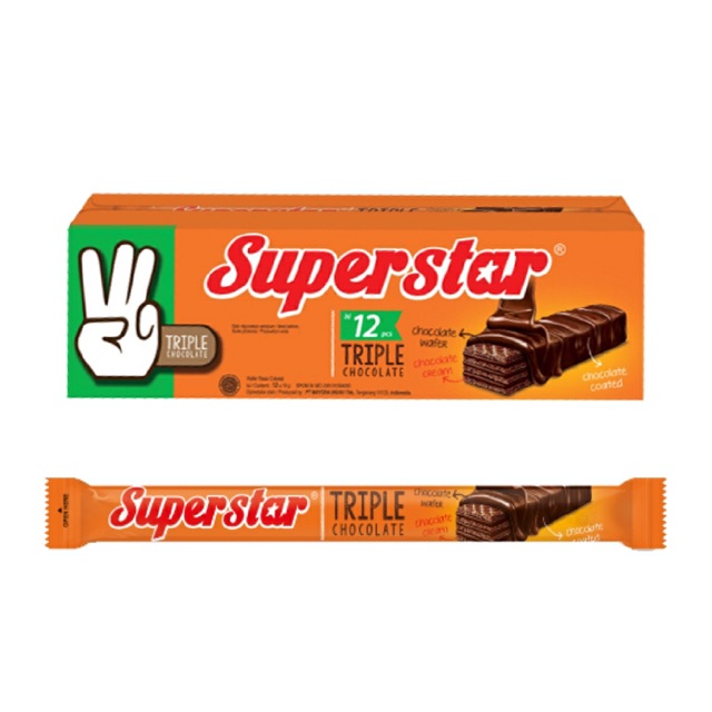 

Wafer Superstar Triple Chocolate Box isi 12 Pcs