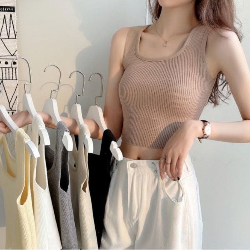 Tanktop Crop Rajut Wanita / Tank Top Korean knit / Tengtop Polos