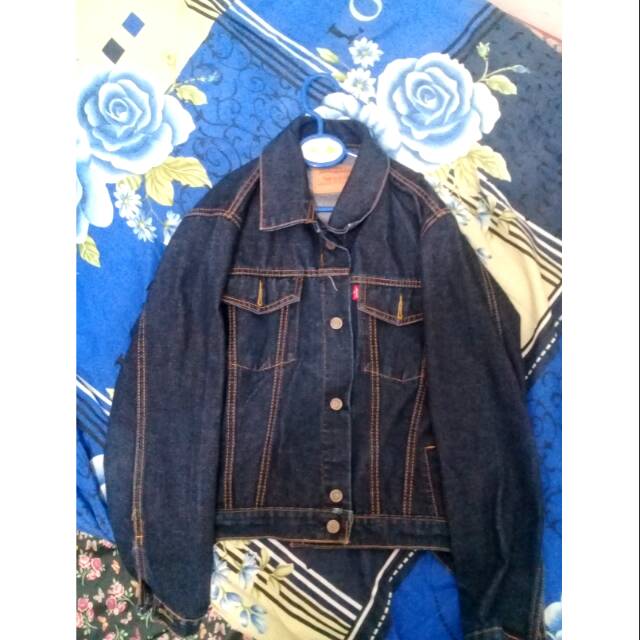 Jaket crop levis jeans denim oversized trucker premium blue navy