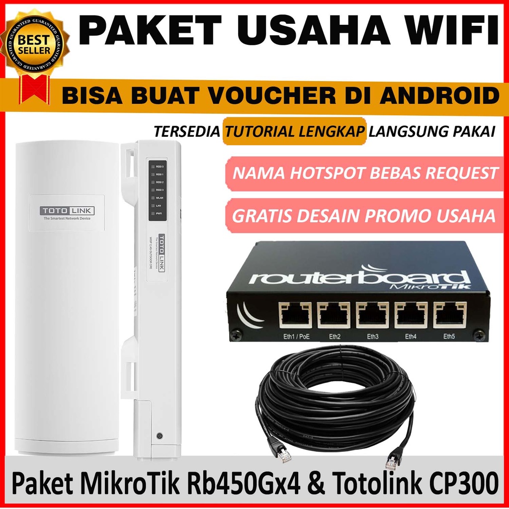 Paket Full Setting Mikrotik RB450Gx4 + TOTOLINK CP300 5KM Siap Pakai