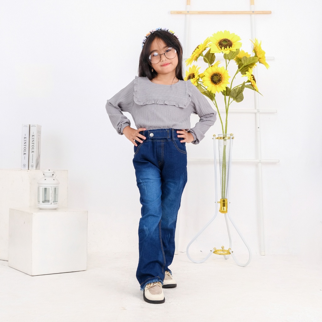 Celana Jeans Anak Kaira Cutbray Rawis 6-10 Tahun Laurakidshop