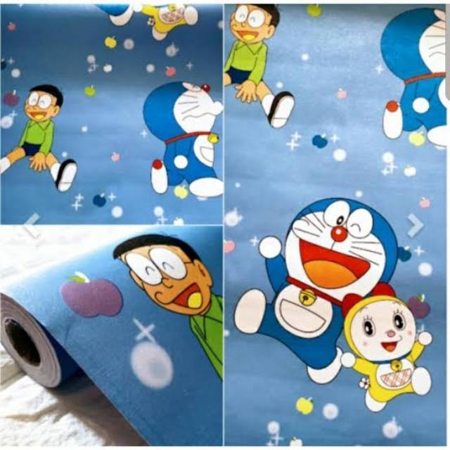 WALLPAPER STICKER DINDING DORAEMON NOBITA APEL BINTANG SUDAH ADA LEMNYA LANGSUNG TEMPEL.