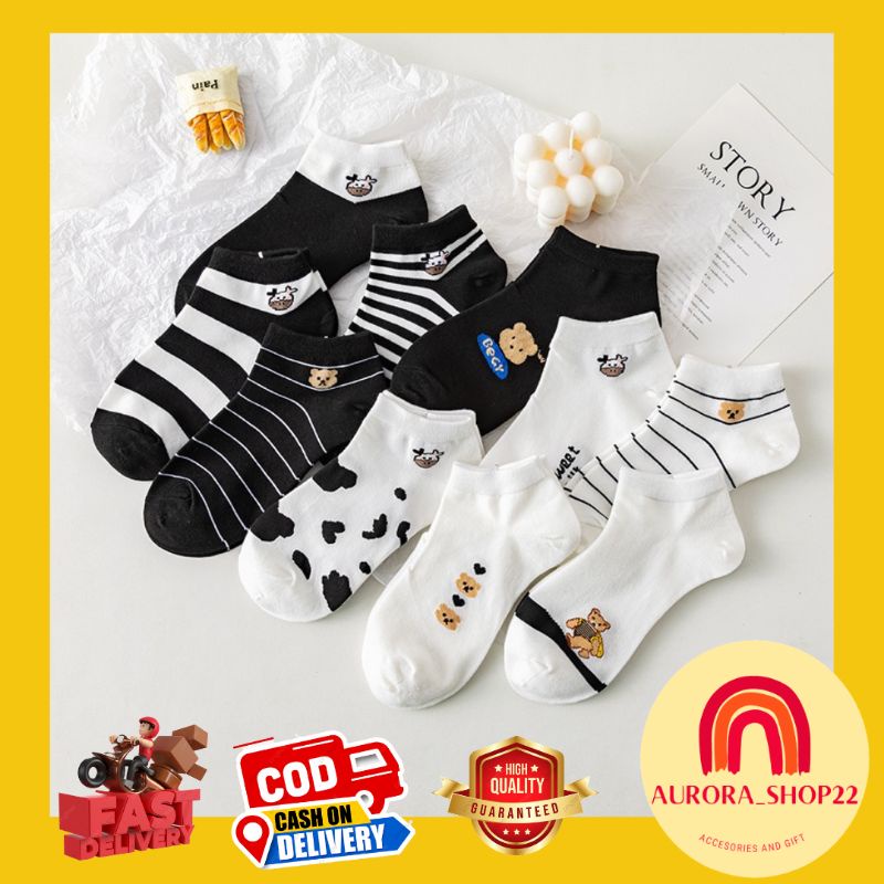 [COD] Kaos Kaki Pendek Fashion Import Semata Kaki Motif Beruang Hitam Kaos Kaki Pendek Wanita Fashion Ala Korea