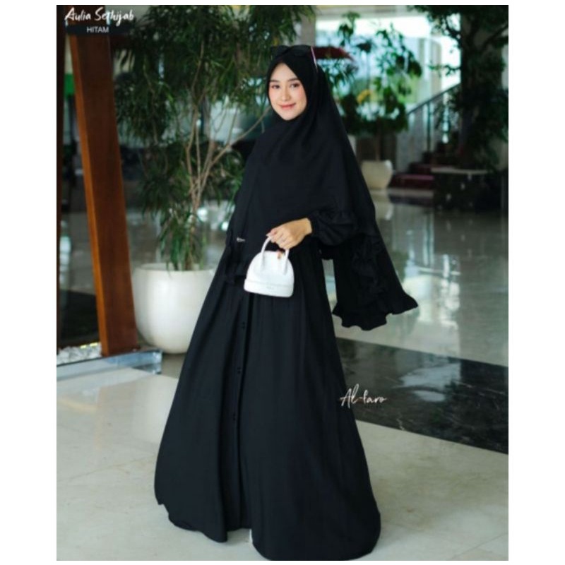 SET AULIA SYARI BY ALFARO AL FARO HIJAB GAMIS HITAM CORAL