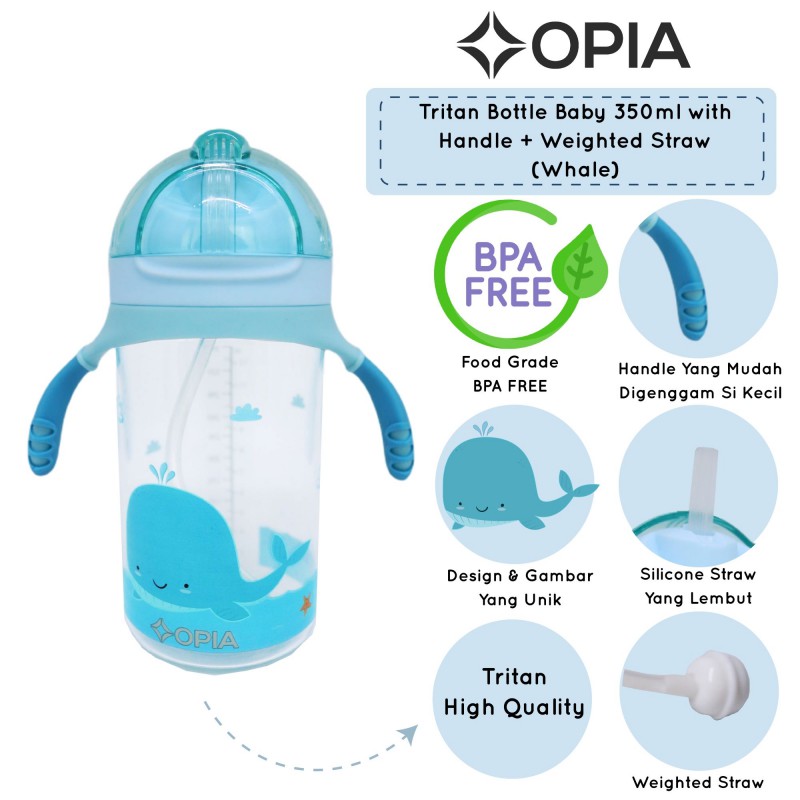 OPIA Tritan Bottle Baby 350ml Whale - Weighted Straw Handle Bottle