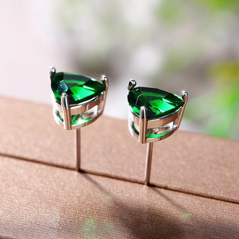 Minimalist Triangular Cubic Zirconia Stud Earrings For Women White/Multicolored/Green/Blue Colors Fashion Girls Jewelry