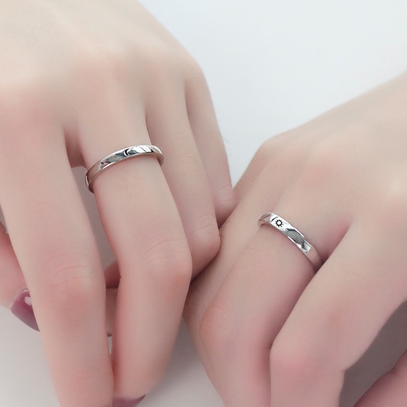 &lt; E2id &amp; &gt; Cincin Terbuka Adjustable Motif Matahari + Bulan Untuk Pasangan / Pria / Wanita