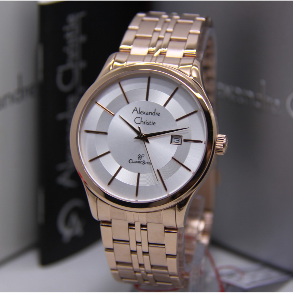 ALEXANDRE CHRISTIE 8348 ROSEGOLD WHITE PRIA ORIGINAL AC 8348 JAM TANGAN COWOK ARLOJI COWOK FASHION