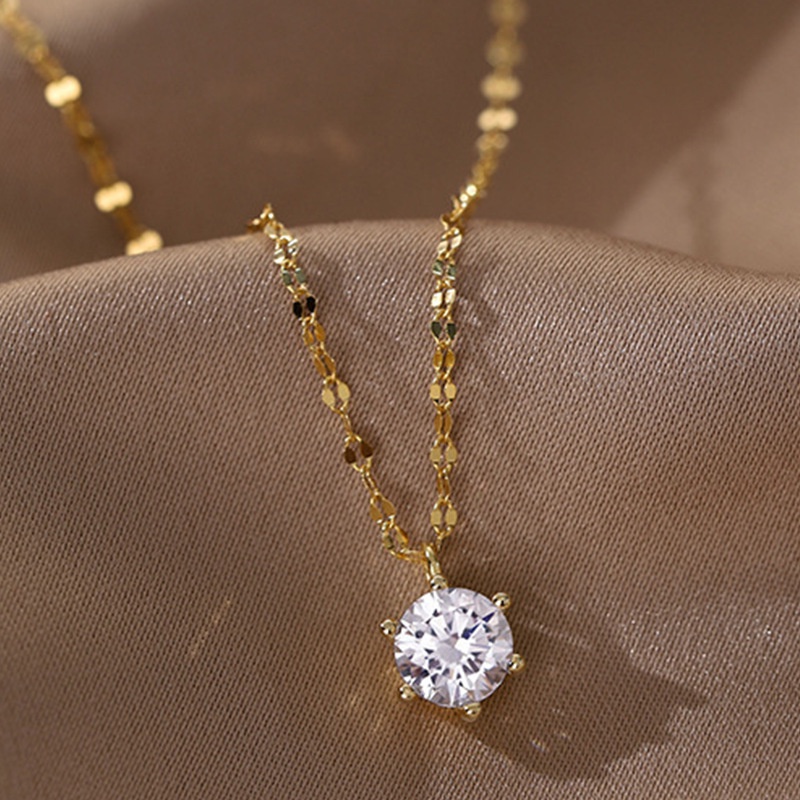 Kalung Rantai Dengan Liontin Batu Zircon Besar Gaya Korea Untuk Wanita