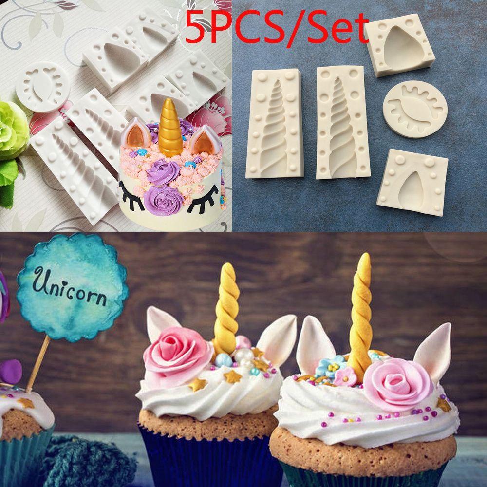 Solighter 5 Pcs/set Unicorn Cetakan Silikon DIY Ulang Tahun Bayi Membuat Kue Kering Permen Tanah Liat Gula Coklat Craft Baking Tool