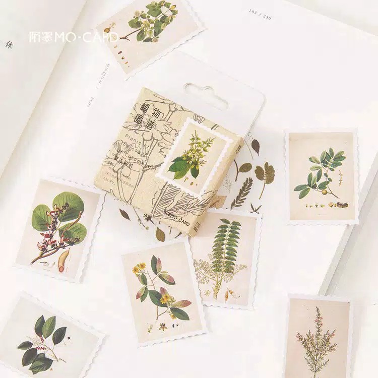 

[45 pcs] Sticker deco / sticker box bentuk perangko daun aesthetic stiker set journal bujo tumblr