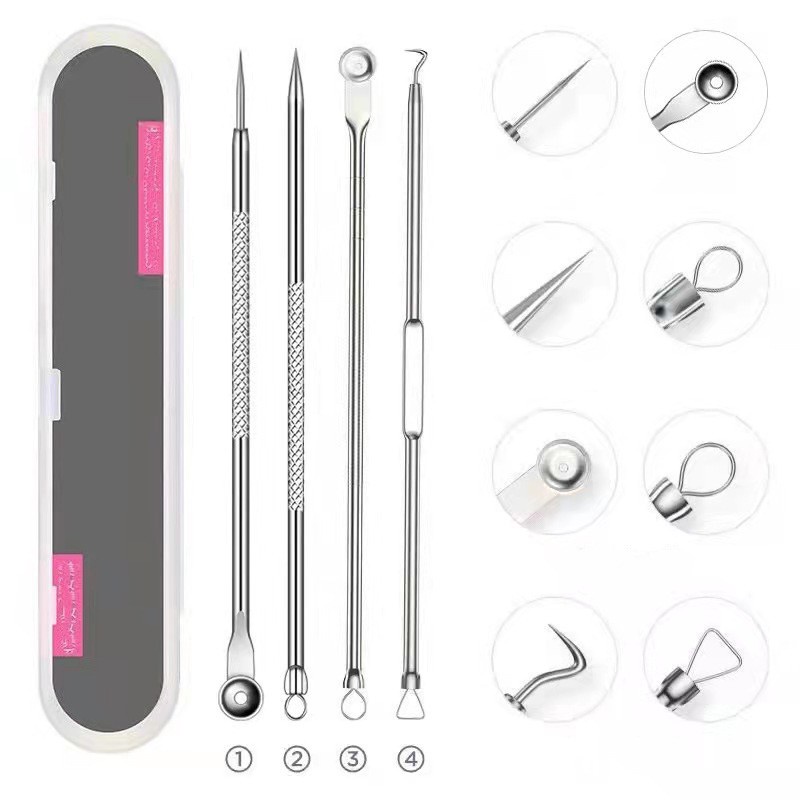 Alat Pencet Komedo / Pinset Pembersih Blackhead / Penjepit Komedo Acne Facial SET ISI 4 F123