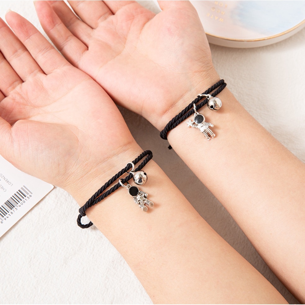 2 Pcs Gelang Tali Astronot LONCENG Couple Pasangan Hip Hop Korea Fashion Astro Best Friends Lock Kunci