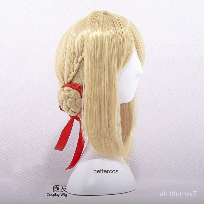 Anime Violet Evergarden Ponytail Braid Buns Blonde Hair Wig Heat Resistant Cosplay Costume Wig