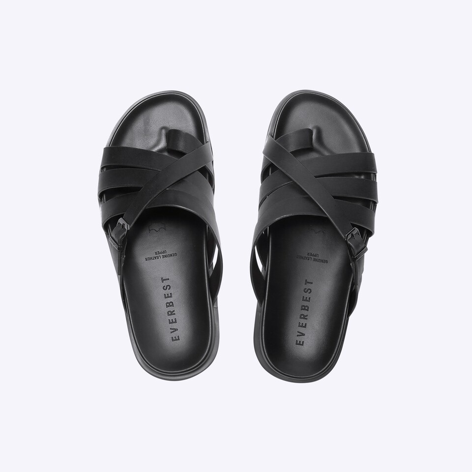 SANDAL JEPIT EVERBEST PRIA ORIGINAL CASUAL KULIT BRANDED HITAM EM17