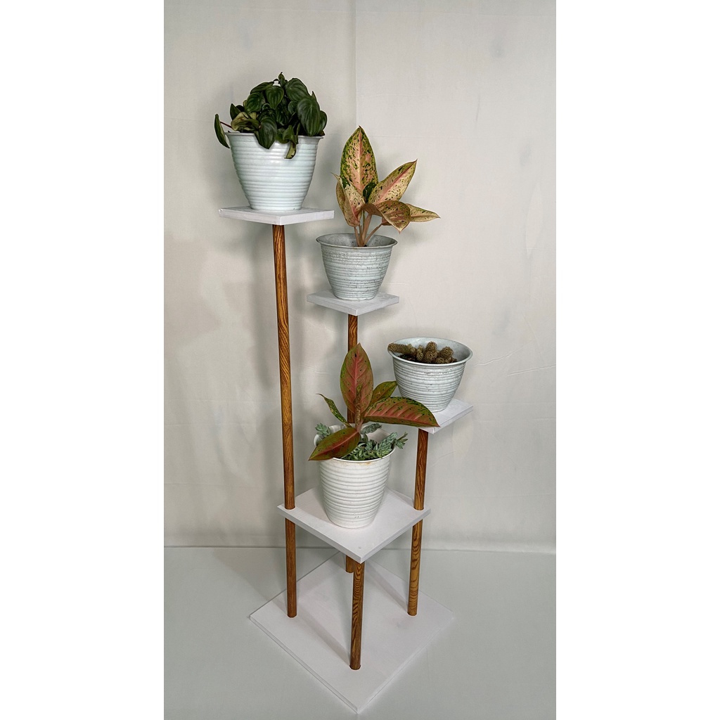 RAK BUNGA MINIMALIS RAK BUNGA SUSUN RAK BUNGA LANTAI TINGKAT 4 BESAR KOTAK PUTIH COKLAT MUDA