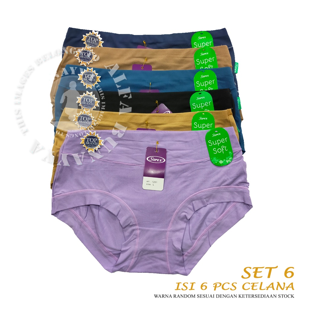 6 Pcs Celana Dalam Wanita SOREX 1251 - MIDI Cutting - Super Soft CD Underwear - Pakaian Dalam Wanita Katun Cotton