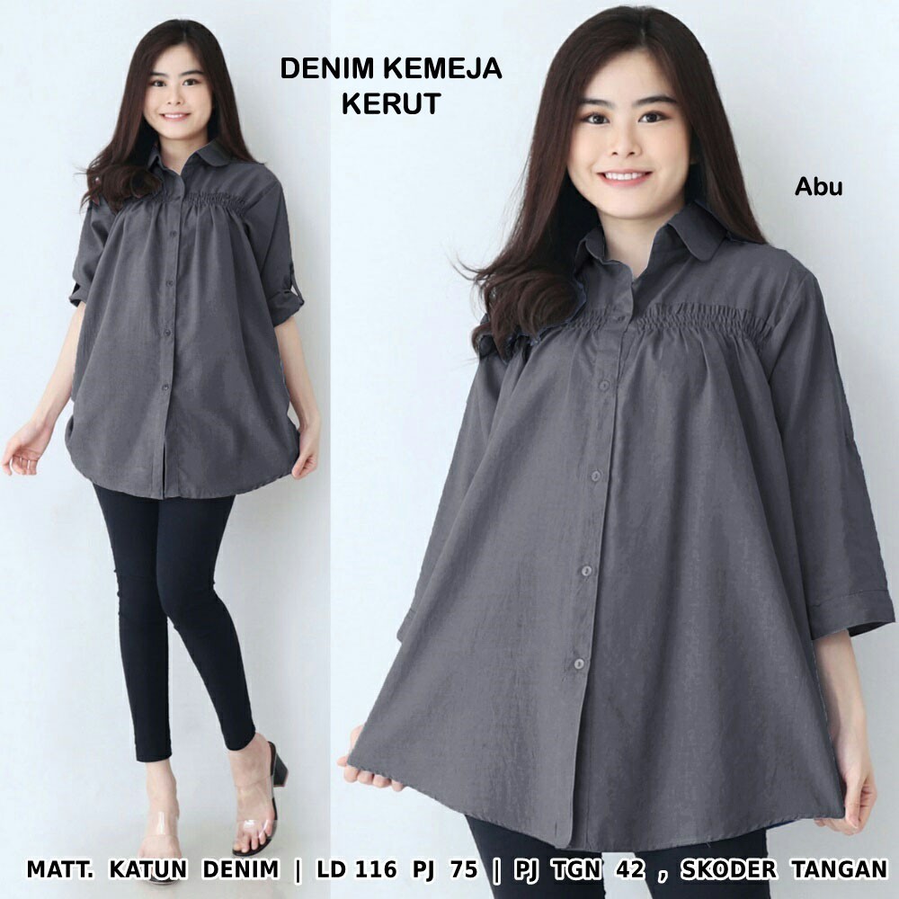 BIGCLO - (COD) LD 116cm Jumbo Katun Denim Oversized Kemeja fit to XXL Bigsize Kemeja Resmi Kantor