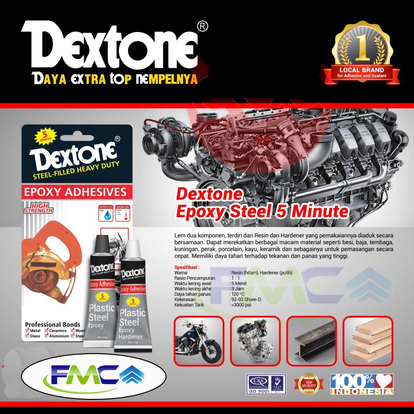 Lem Besi Dextone Epoxy Plastik Steel 5 Menit Besi Baja Alumunium Stainless Kuningan Tembaga Plastik Kayu PVC Plastik Super