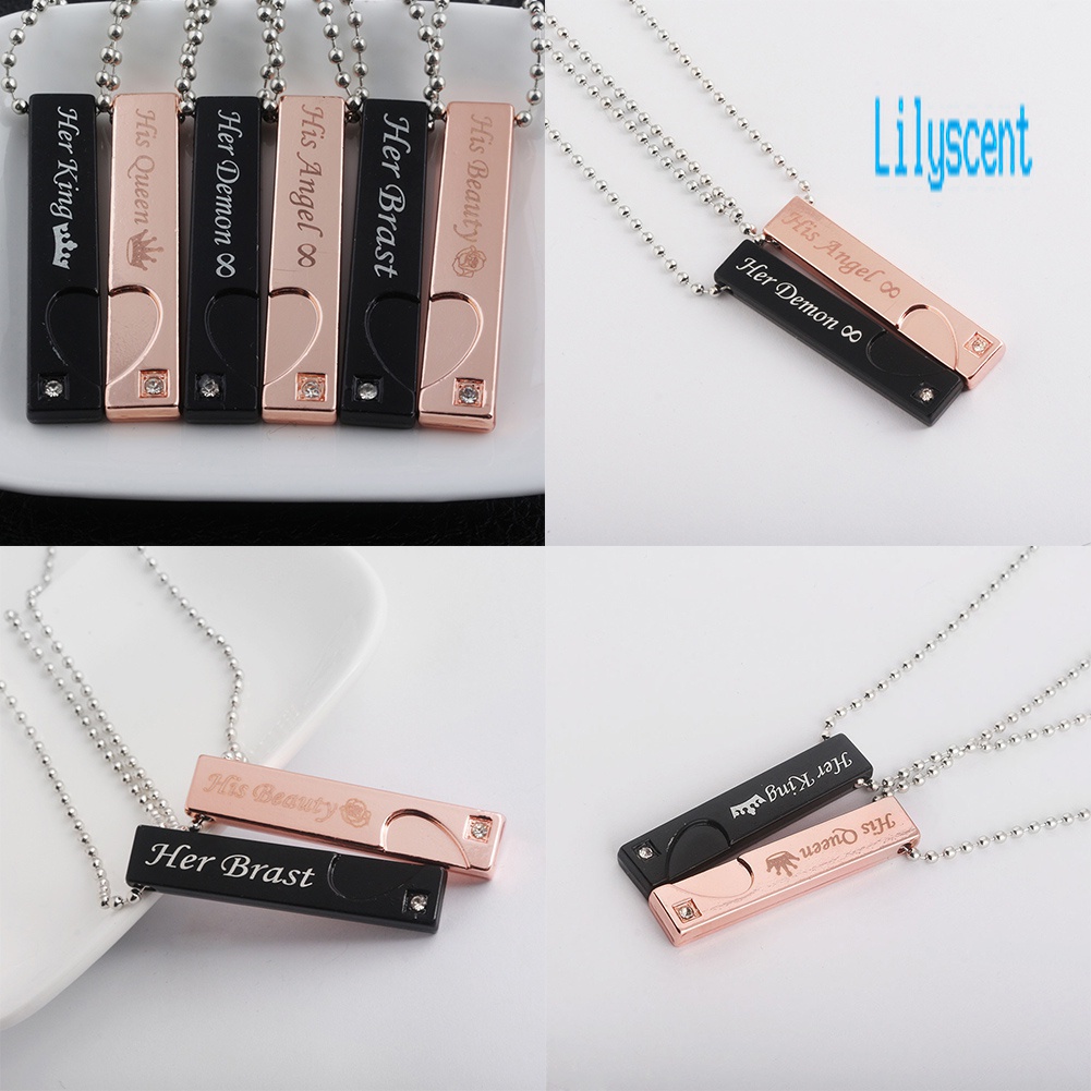 Kalung Berlian Imitasi Model Dog Tag His / Her Untuk Hadiah Valentine