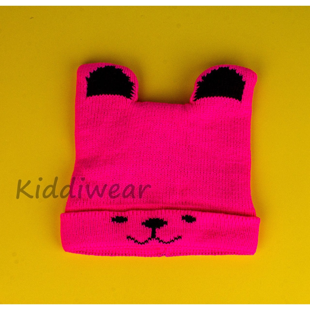 (Kiddiwear) TOPI RAJUT ANAK 1-3 tahun laki -laki dan perempuan Kupluk Motif Anjing TP2-Pink Muda