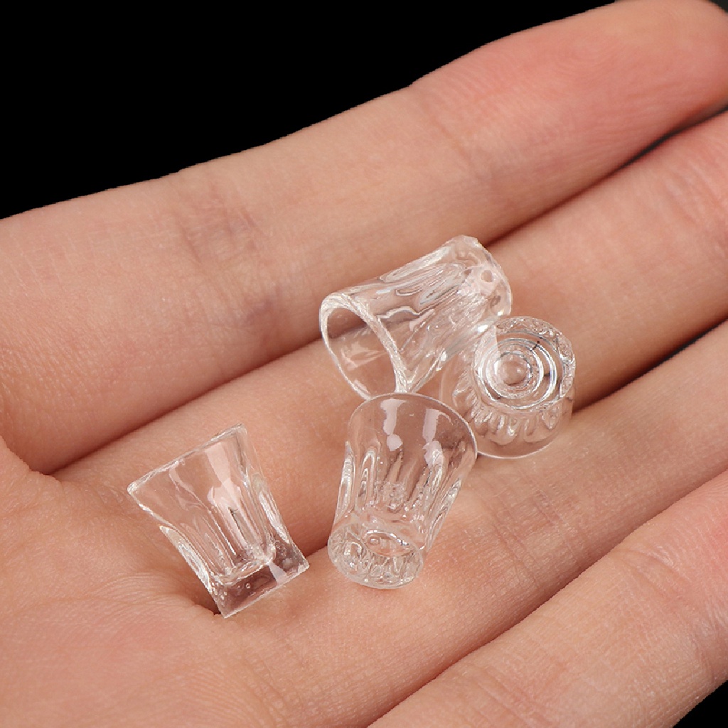 (Heavendenotation) 4pcs / Set Mainan Miniatur Gelas Transparan Bahan Resin Untuk Aksesoris Rumah Boneka