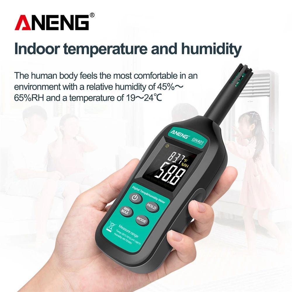 Solighter Pengukur Kelembaban Suhu ANENG GN401 No Contact True RMS Digital Air Thermometer