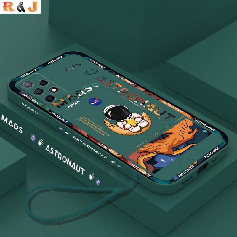 Soft Case TPU Motif Astronot Mars Dengan Lanyard Untuk Samsung A24 A14 5G A04E A04S A13 A03 A03S A02S A21S A12 A11 A10 A20 A30 A50 A30S A52S A20S A50S M11