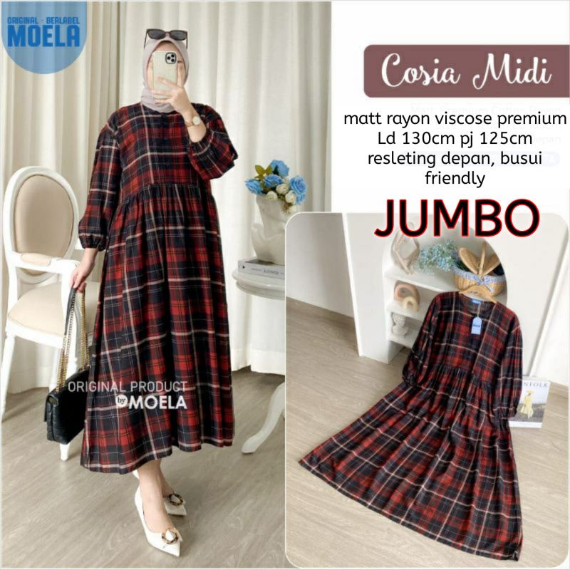 Pakaian Wanita Midi Dress Jumbo Size Standar cosia,sanso,Vela,Briana,moa Bahan Rayon Viscose Baju Wa