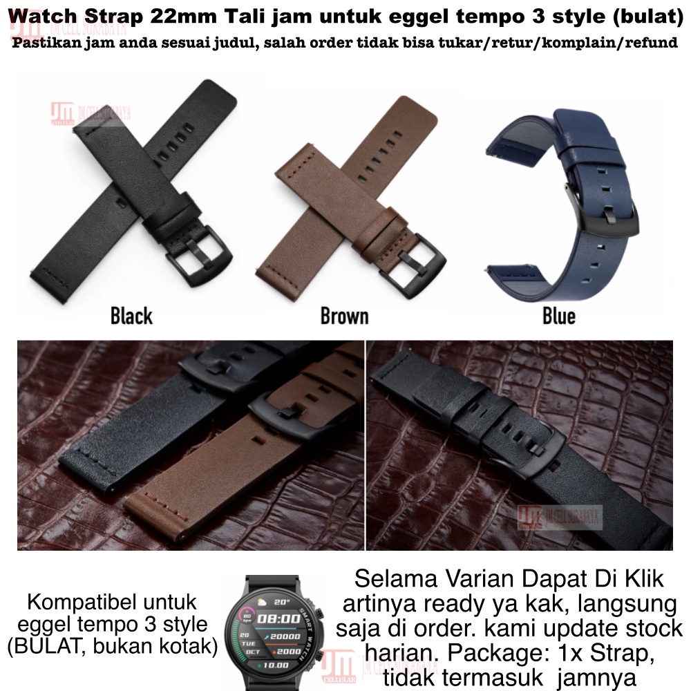 Modern Watch Strap Eggel Tempo 3 Style (Bulat) - Tali Jam Tangan 22mm Leather Kulit